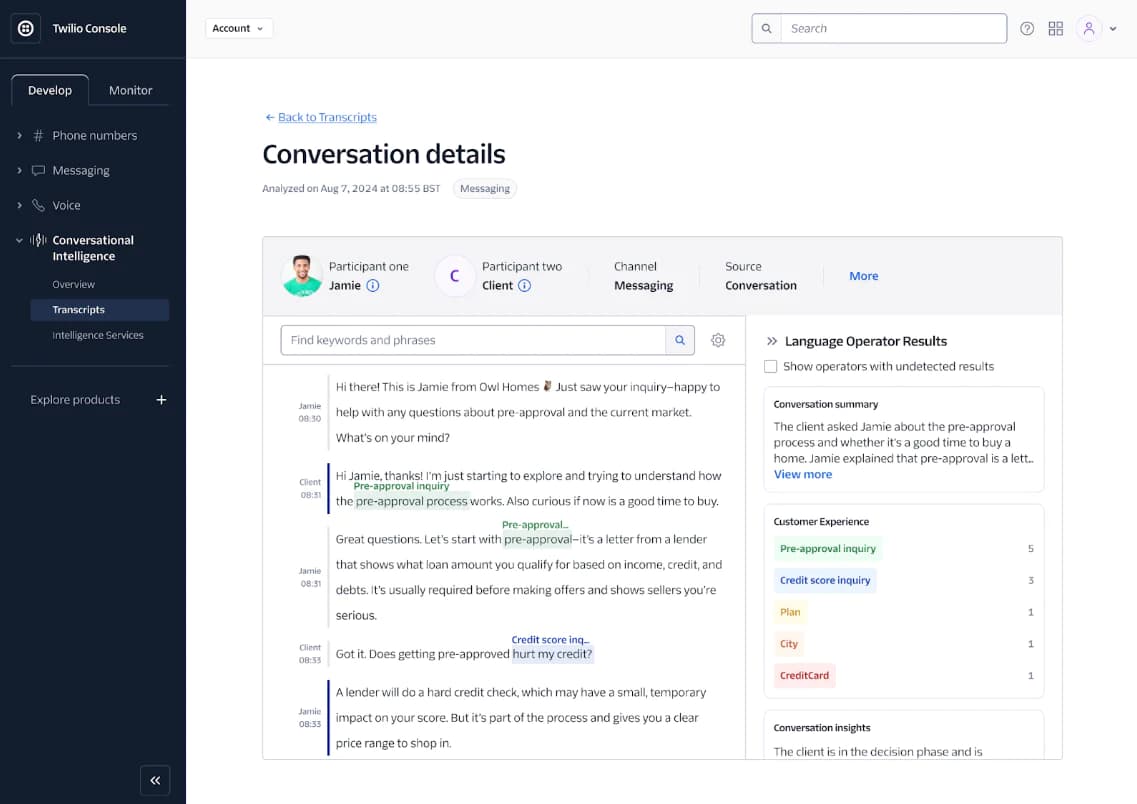 Twilio Conversation Memory organizes customer identifiers, traits, observations, and conversation summaries within a persistent profile.