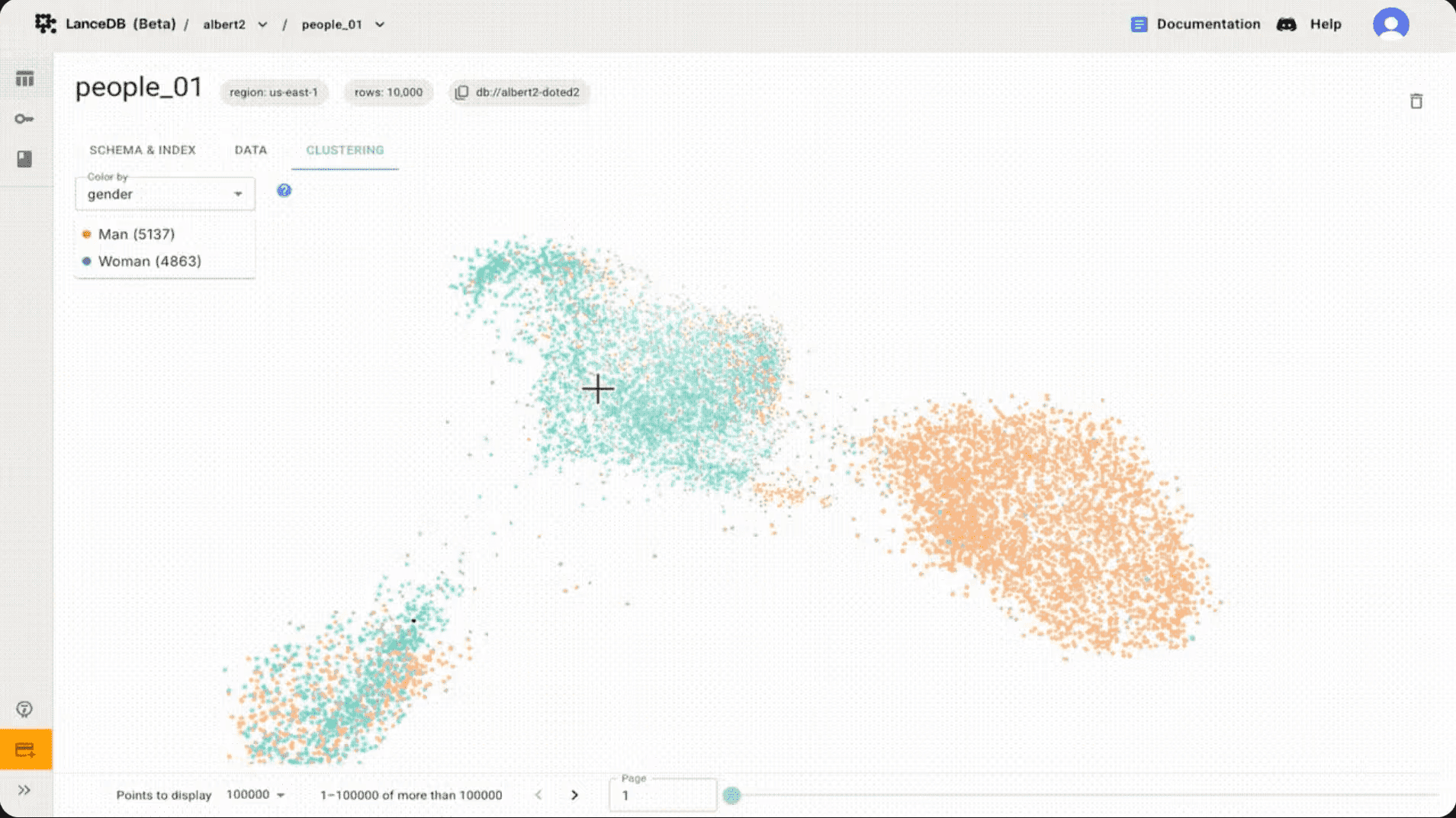 LanceDB Cloud UI for managing tables and vector retrieval workloads.