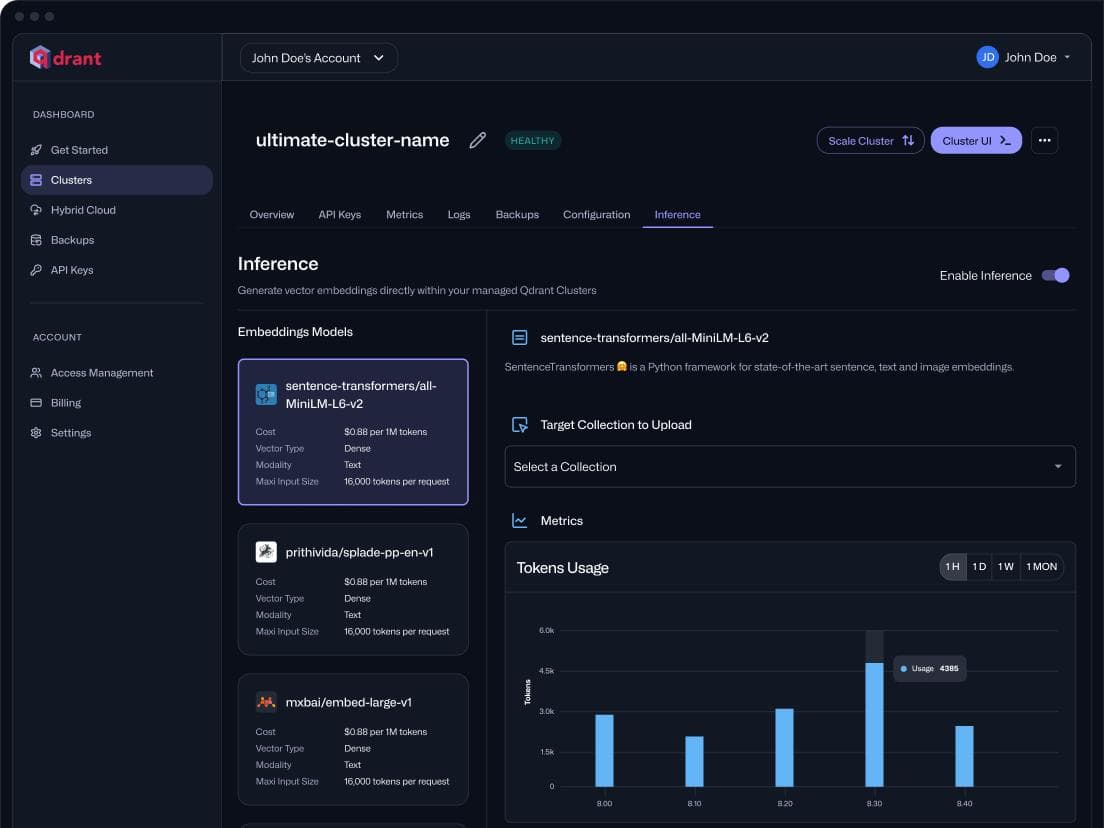 Qdrant Web UI for managing collections, querying vectors, and inspecting stored data.