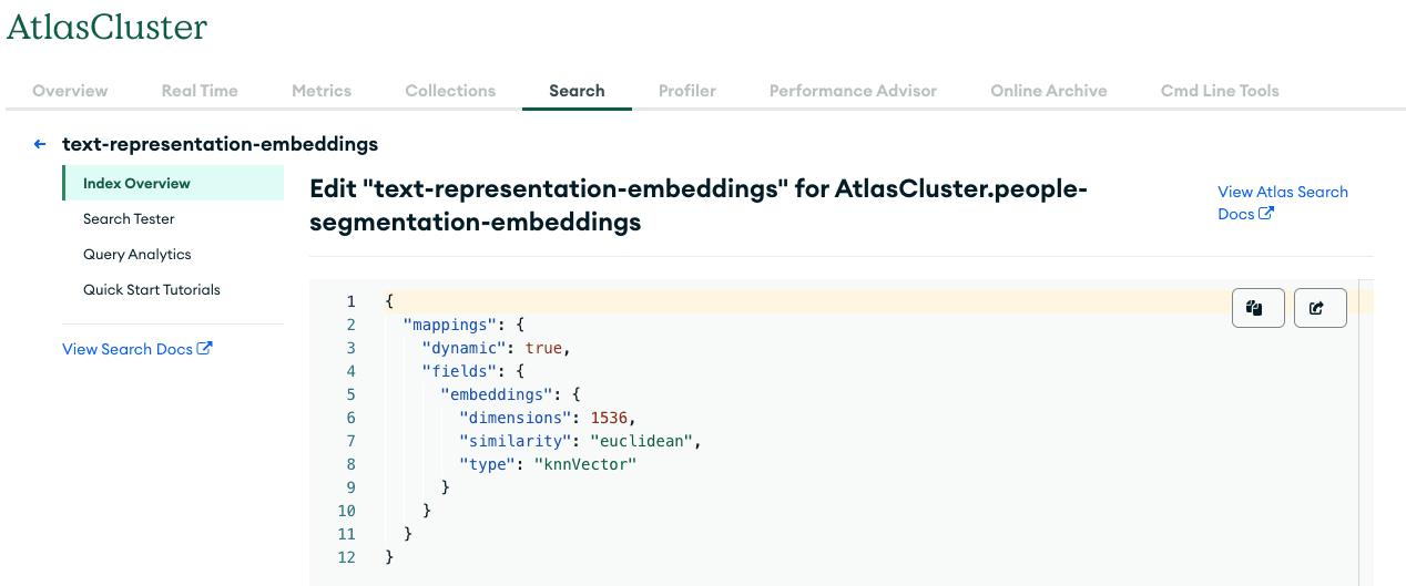 MongoDB Atlas Search index editor