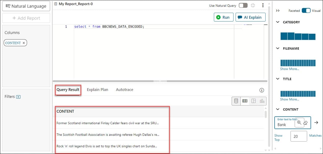 Oracle AI Database natural language query results