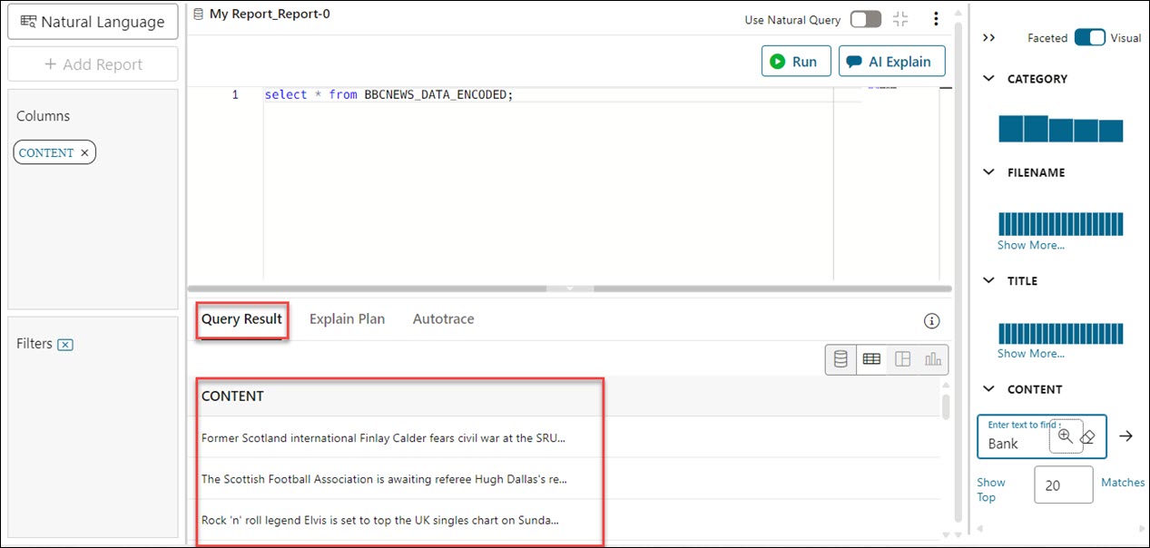 Oracle AI Database natural language query results
